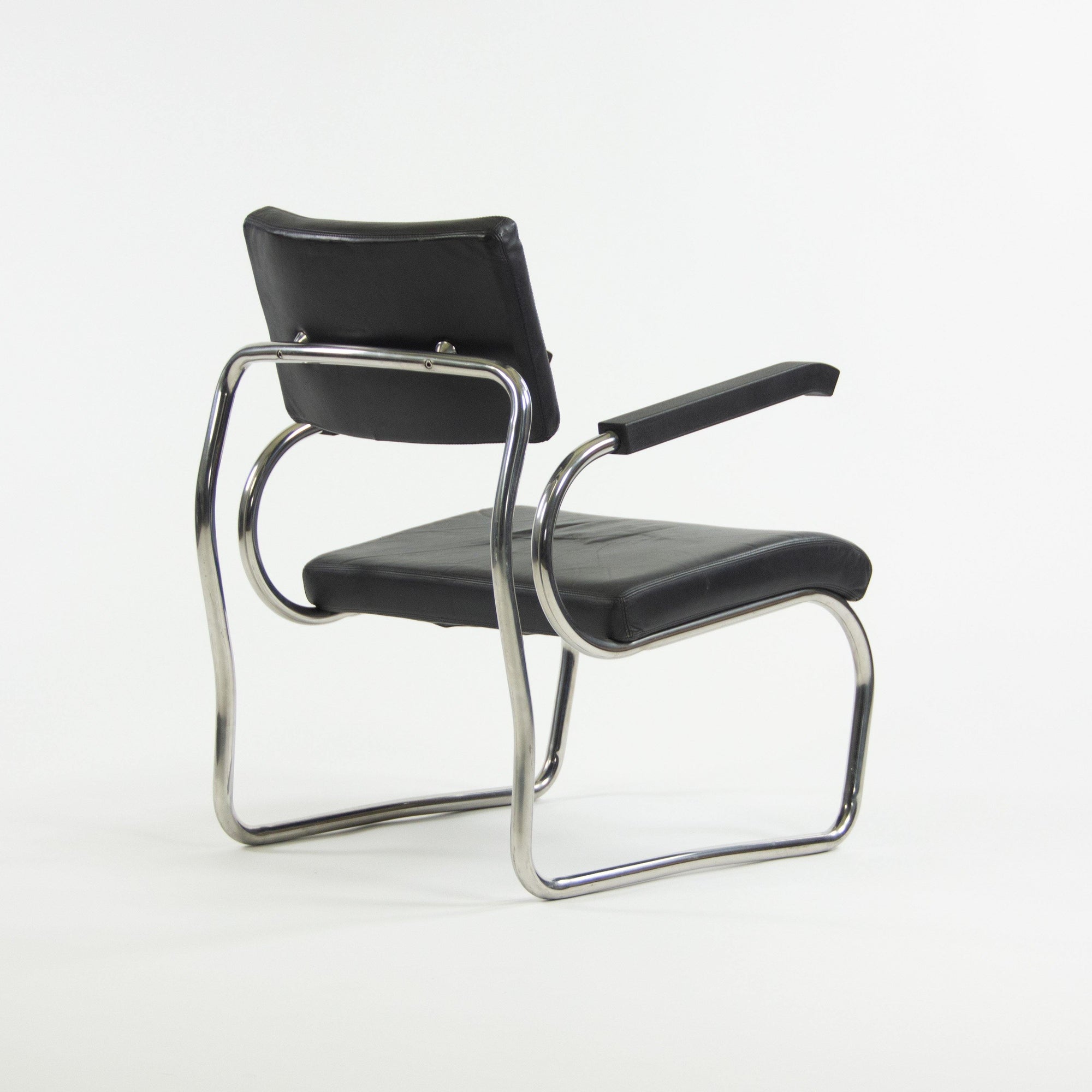 1990s Pair of Sant'elia Arm Chairs by Giuseppe Terragni for Zanotta Leather and Stainless - Rarify Inc.