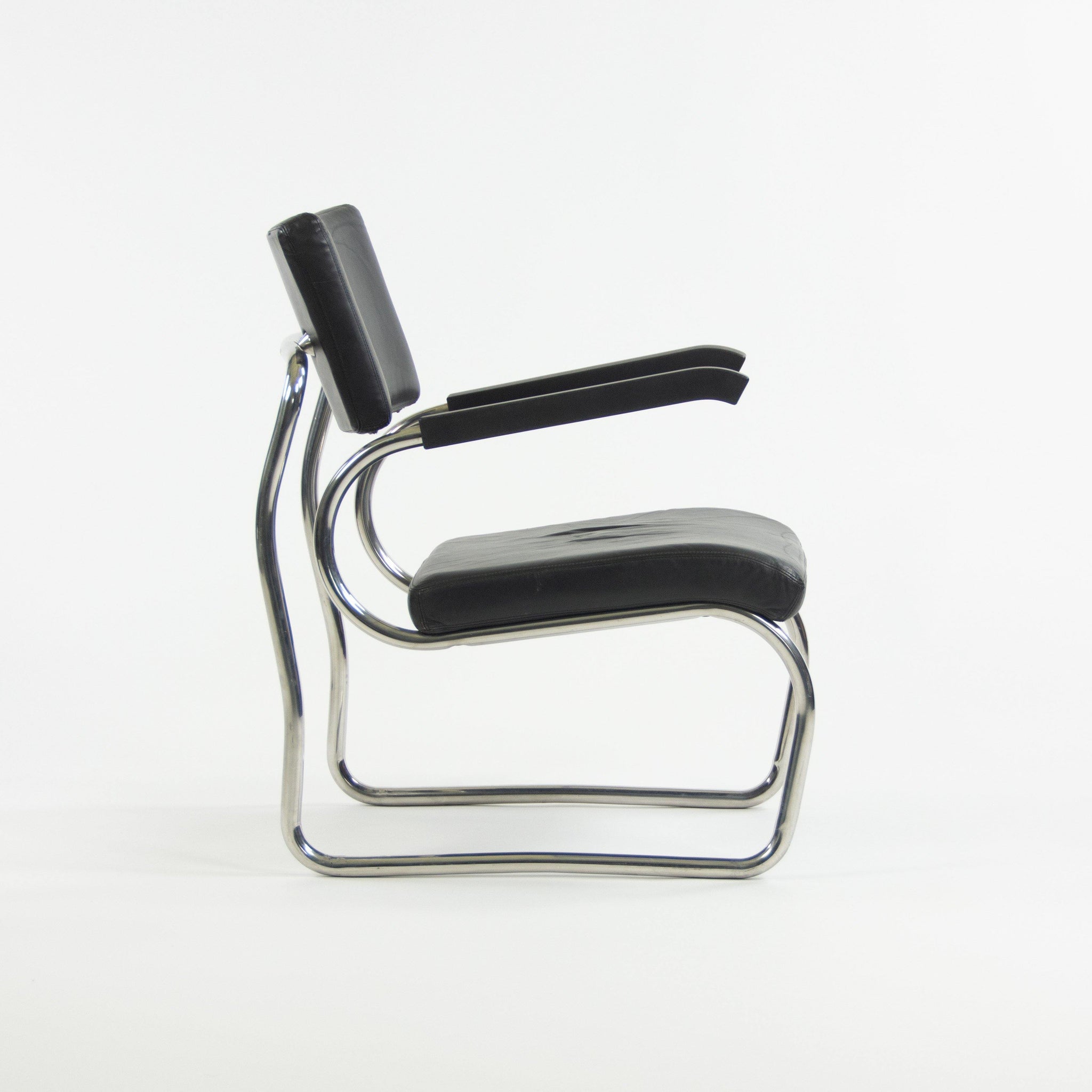 1990s Pair of Sant'elia Arm Chairs by Giuseppe Terragni for Zanotta Leather and Stainless - Rarify Inc.