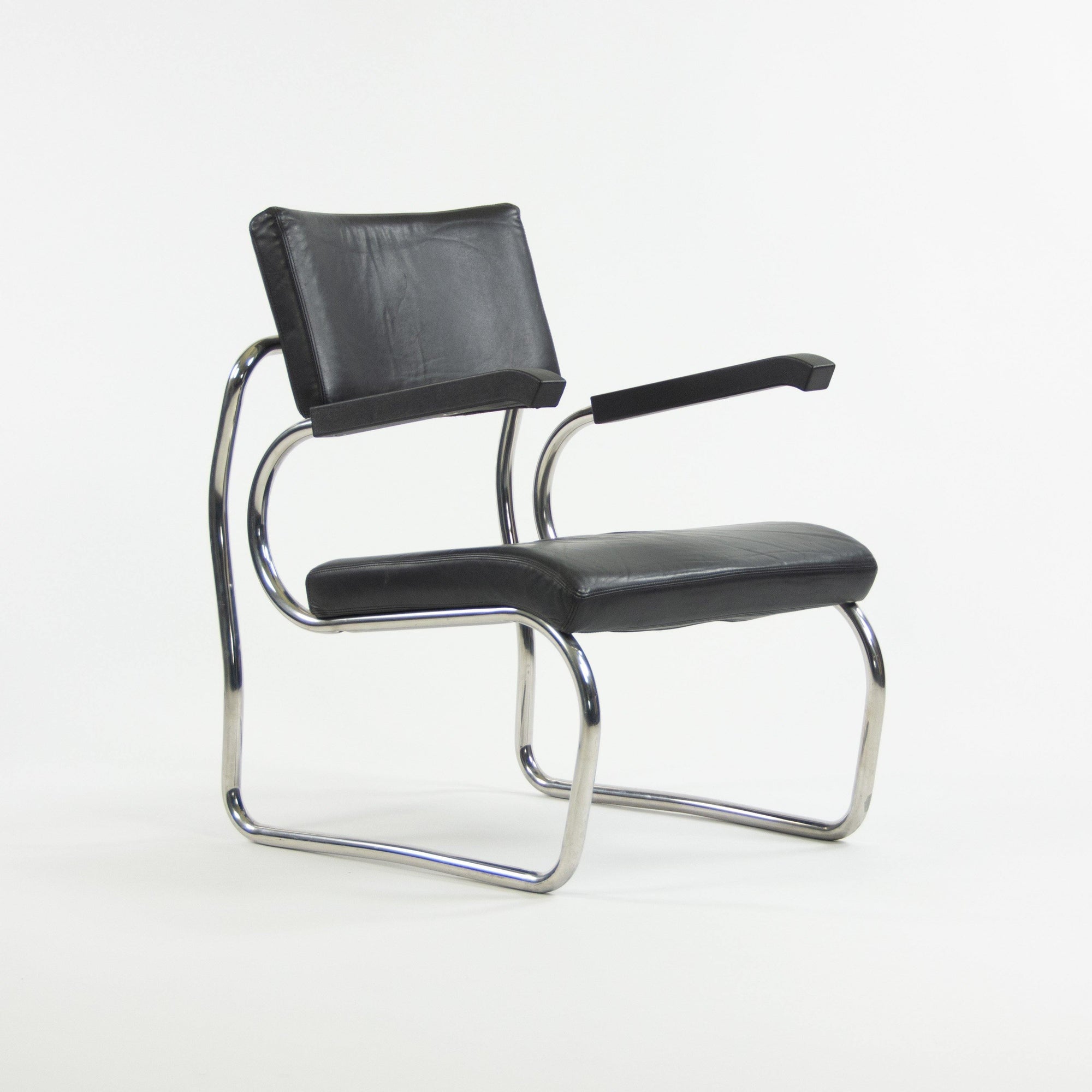 1990s Pair of Sant'elia Arm Chairs by Giuseppe Terragni for Zanotta Leather and Stainless - Rarify Inc.