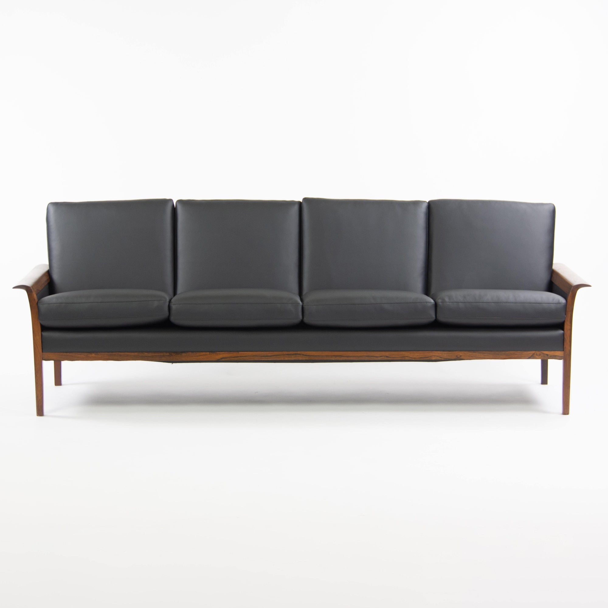 1960's Hans Olsen Rosewood Sofa for Vatne Mobler Norway New Black Upholstery - Rarify Inc.
