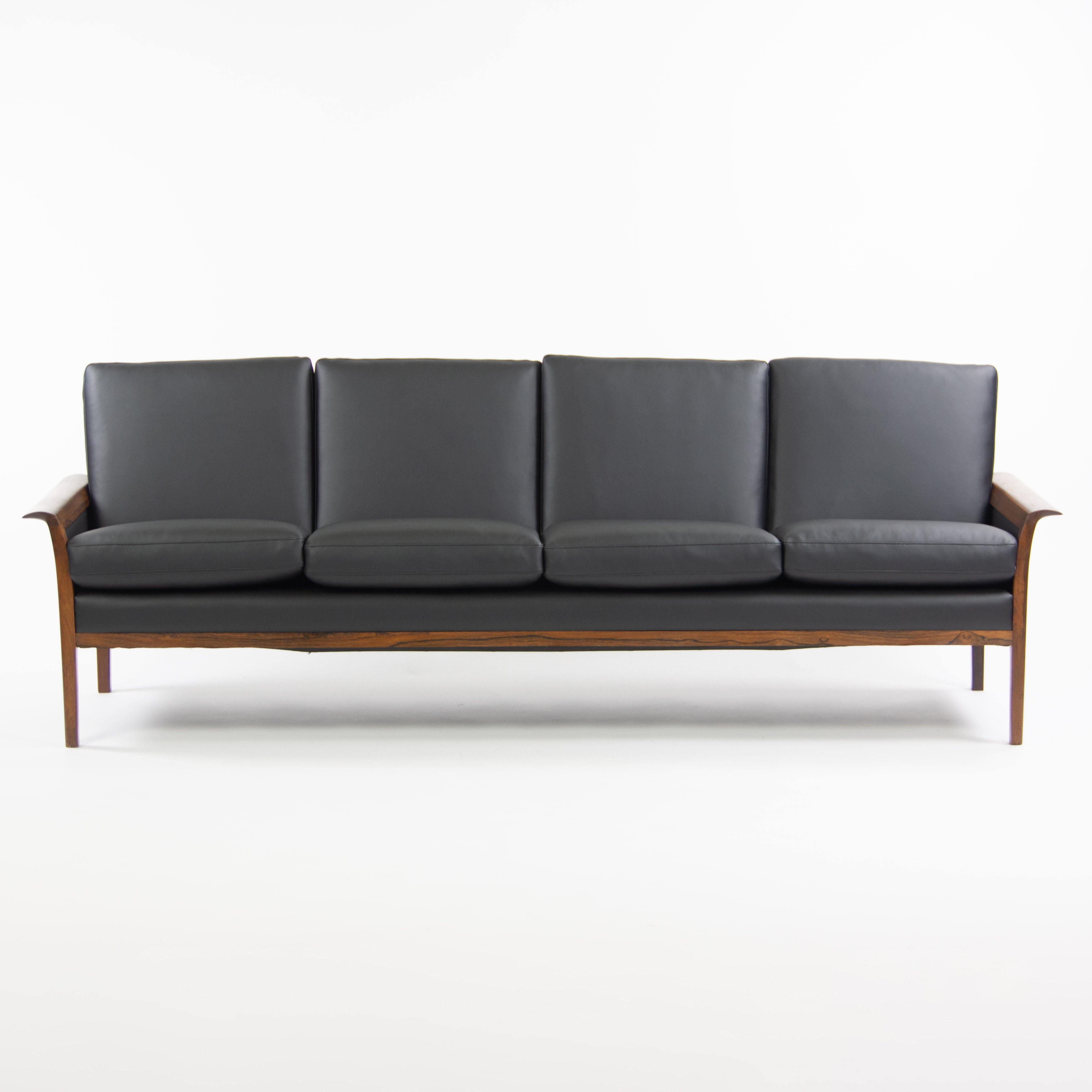 1960's Hans Olsen Rosewood Sofa for Vatne Mobler Norway New Black Upholstery - Rarify Inc.