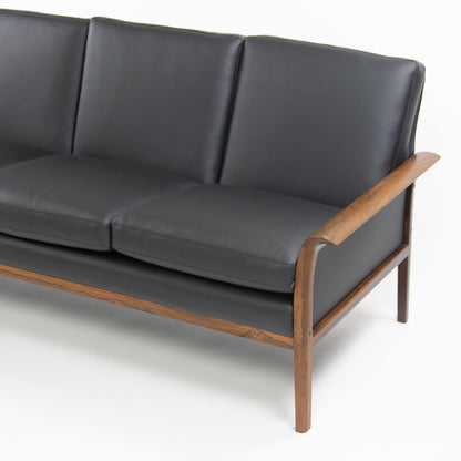 1960's Hans Olsen Rosewood Sofa for Vatne Mobler Norway New Black Upholstery - Rarify Inc.