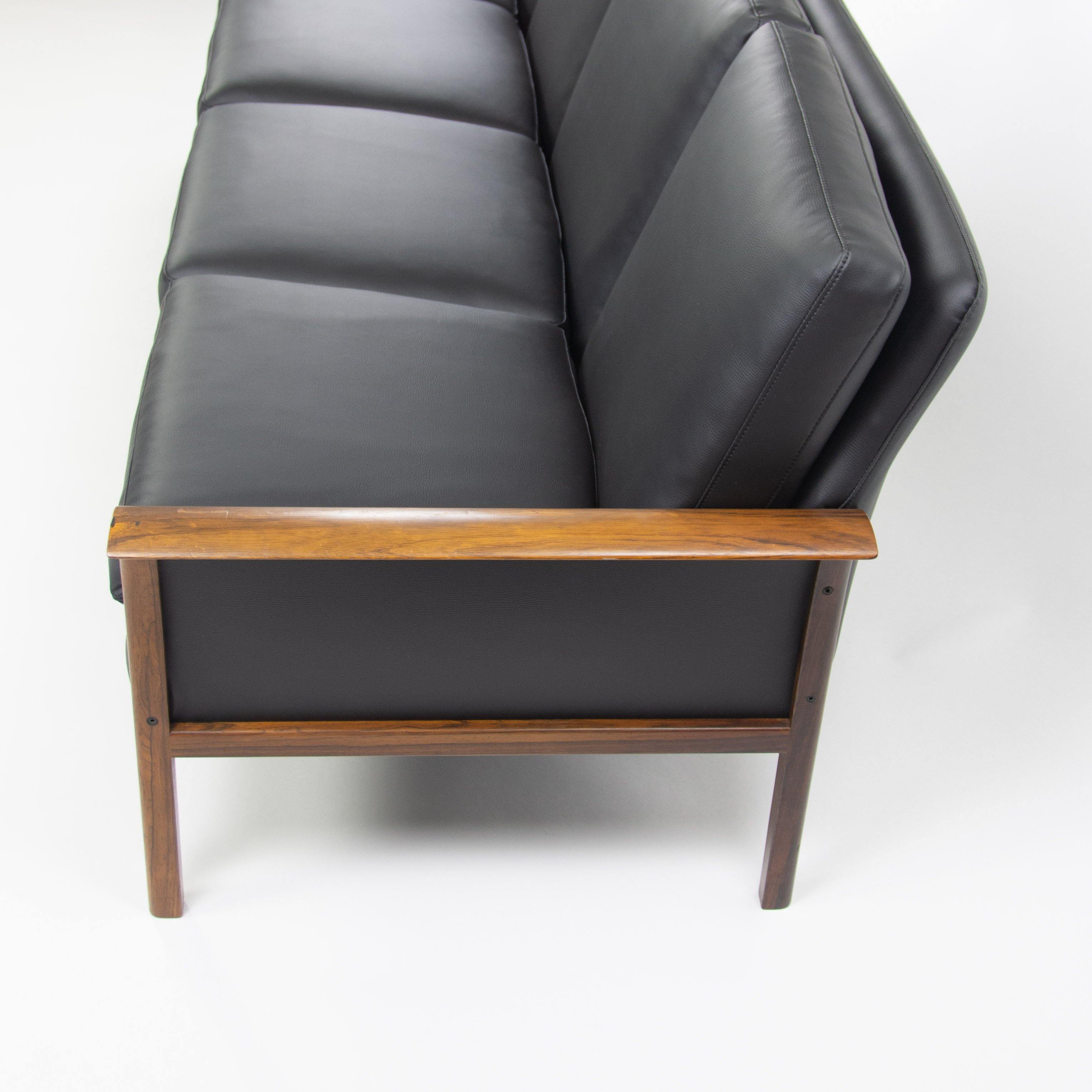 1960's Hans Olsen Rosewood Sofa for Vatne Mobler Norway New Black Upholstery - Rarify Inc.