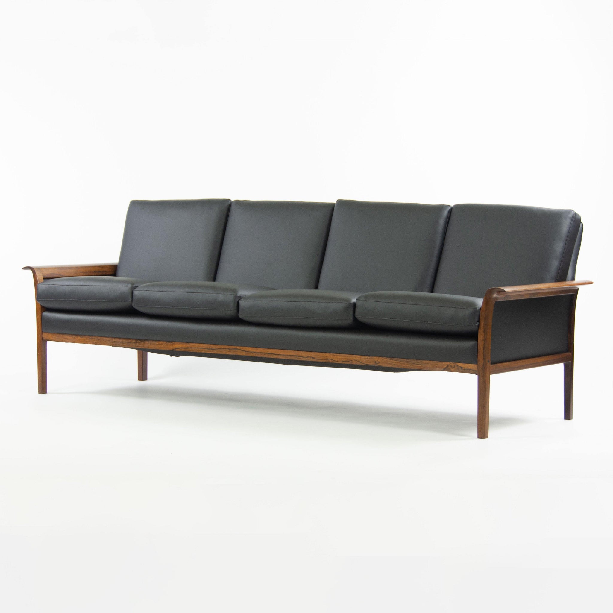 1960's Hans Olsen Rosewood Sofa for Vatne Mobler Norway New Black Upholstery - Rarify Inc.