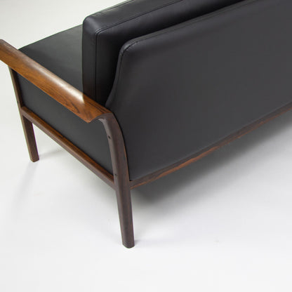 1960's Hans Olsen Rosewood Sofa for Vatne Mobler Norway New Black Upholstery - Rarify Inc.