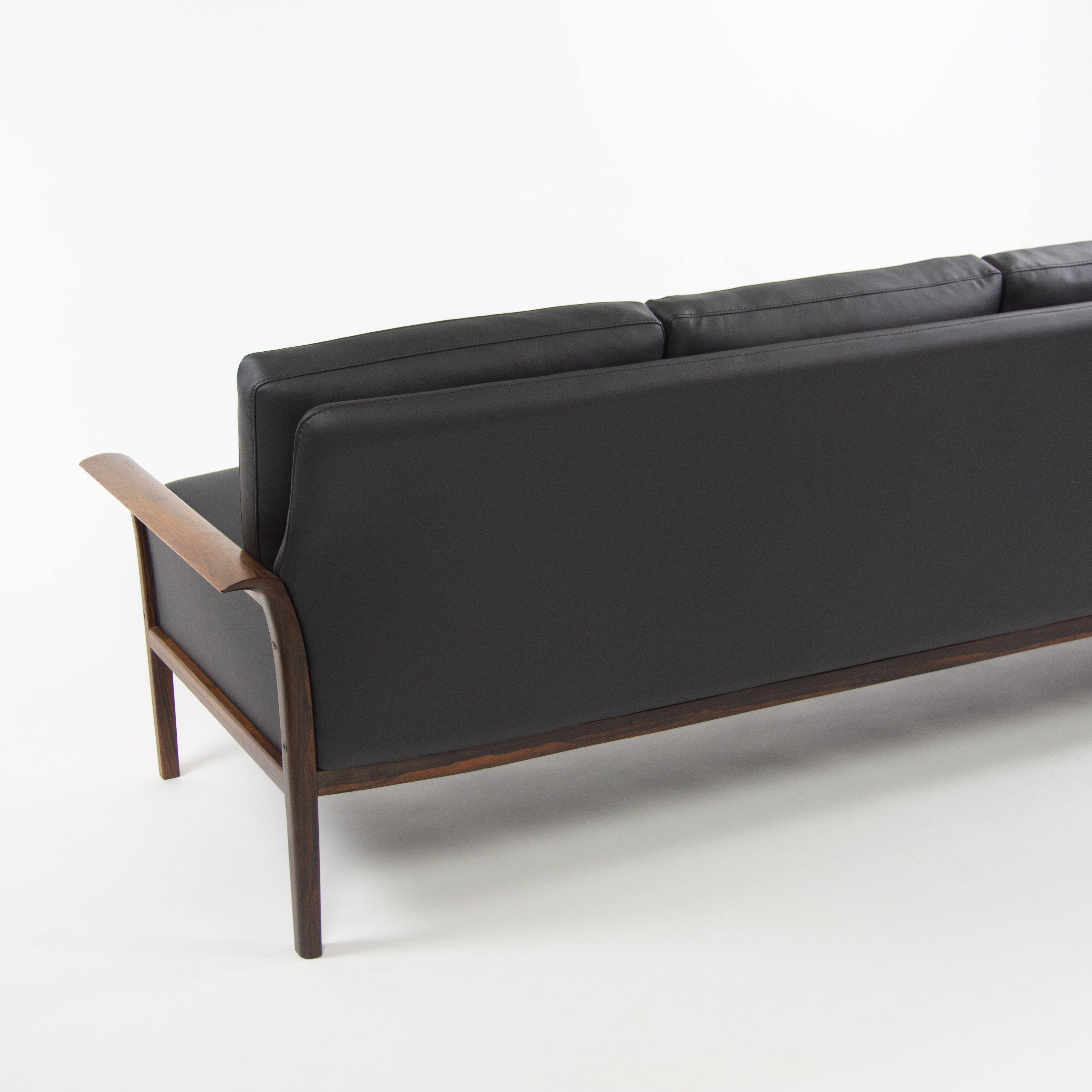 1960's Hans Olsen Rosewood Sofa for Vatne Mobler Norway New Black Upholstery - Rarify Inc.