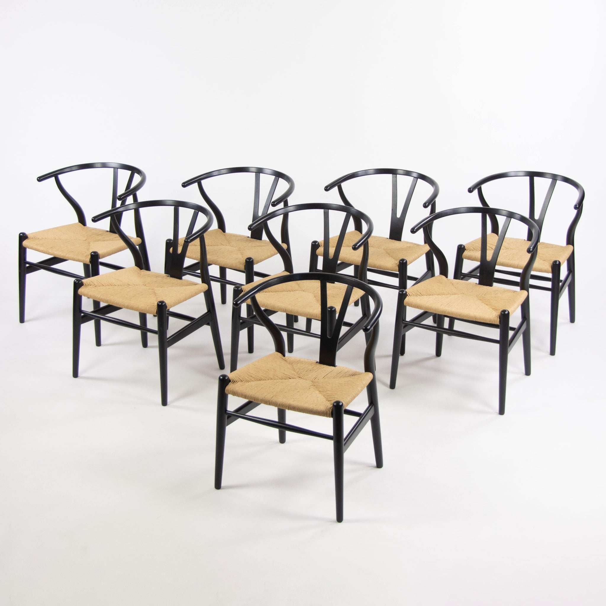 Hans Wegner Carl Hansen Denmark Wishbone Dining Chairs Black Set of Eight Vintage Examples - Rarify Inc.