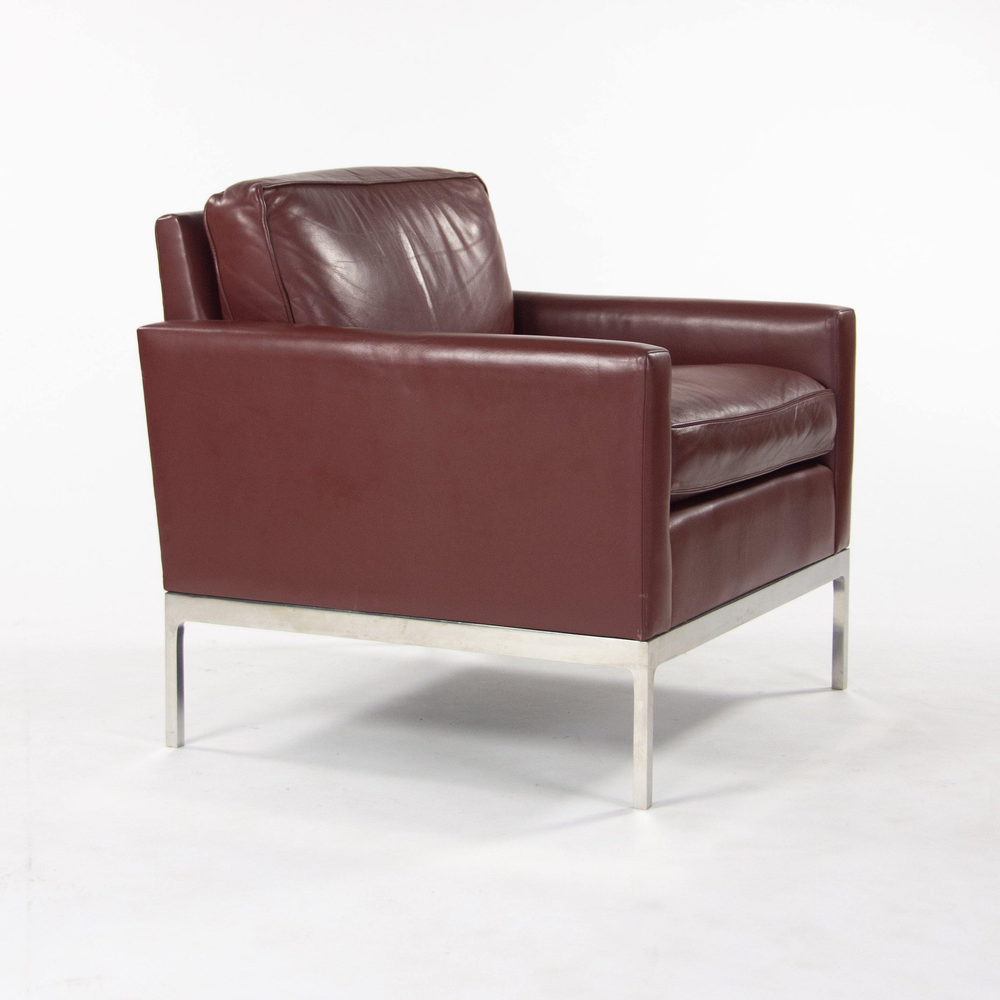 Nicos Zographos Red Leather 70 Club Chair Armchair with Polished Stainless Legs - Rarify Inc.