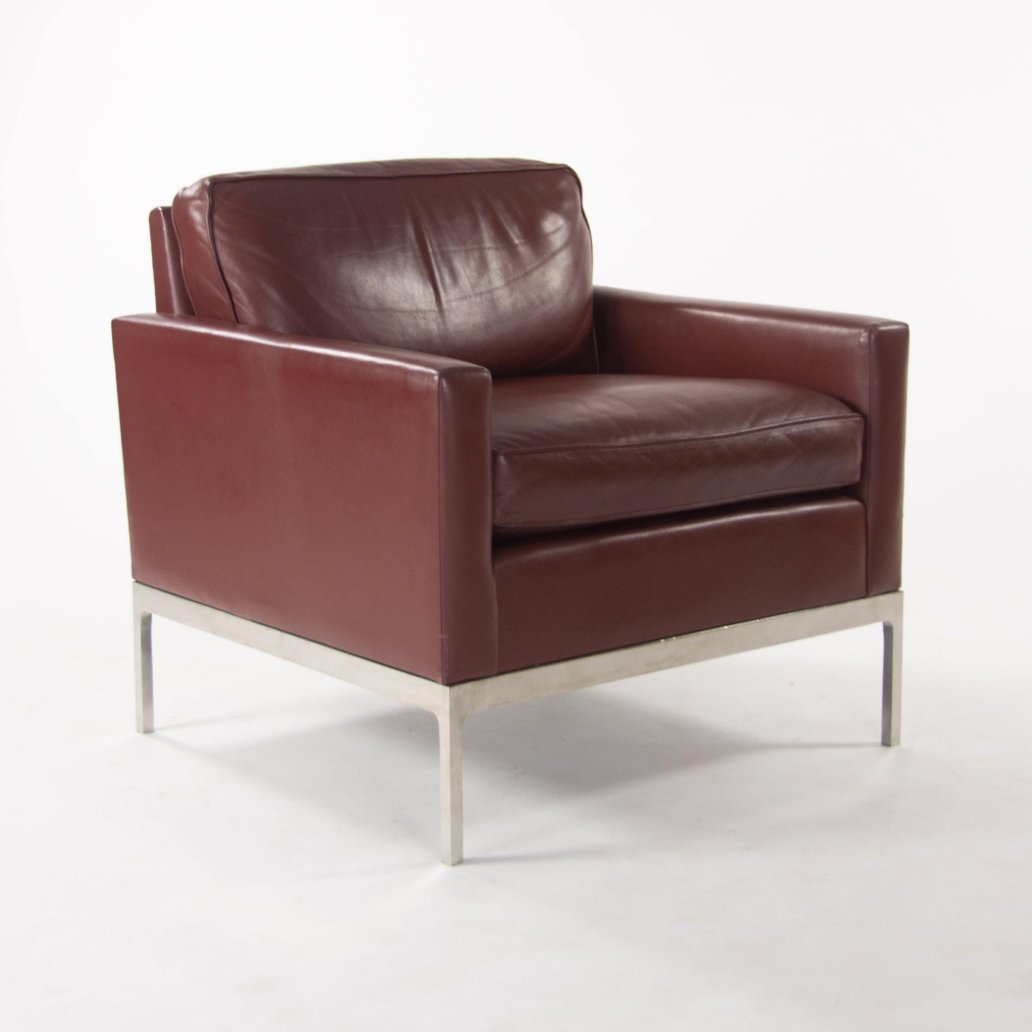 Nicos Zographos Red Leather 70 Club Chair Armchair with Polished Stainless Legs - Rarify Inc.