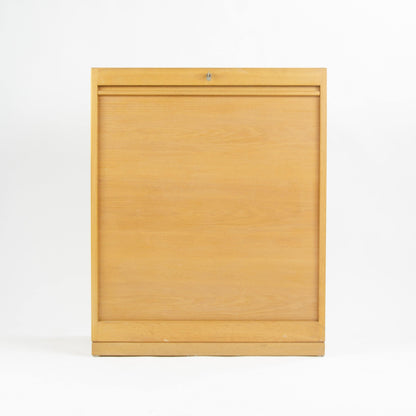 1970s Hans Wegner Johannes Hansen Denmark Tambour Oak Cabinet Storage System - Rarify Inc.