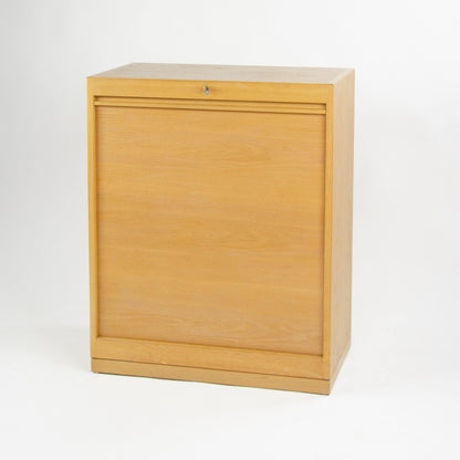 1970s Hans Wegner Johannes Hansen Denmark Tambour Oak Cabinet Storage System - Rarify Inc.