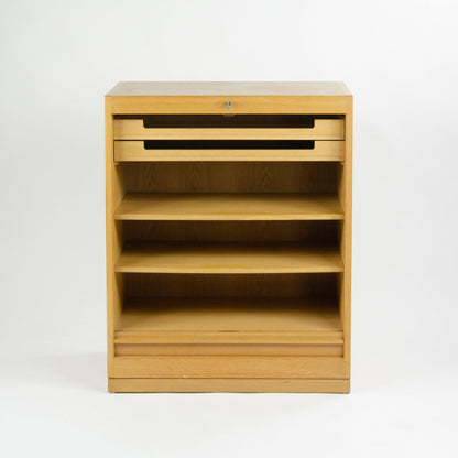 1970s Hans Wegner Johannes Hansen Denmark Tambour Oak Cabinet Storage System - Rarify Inc.