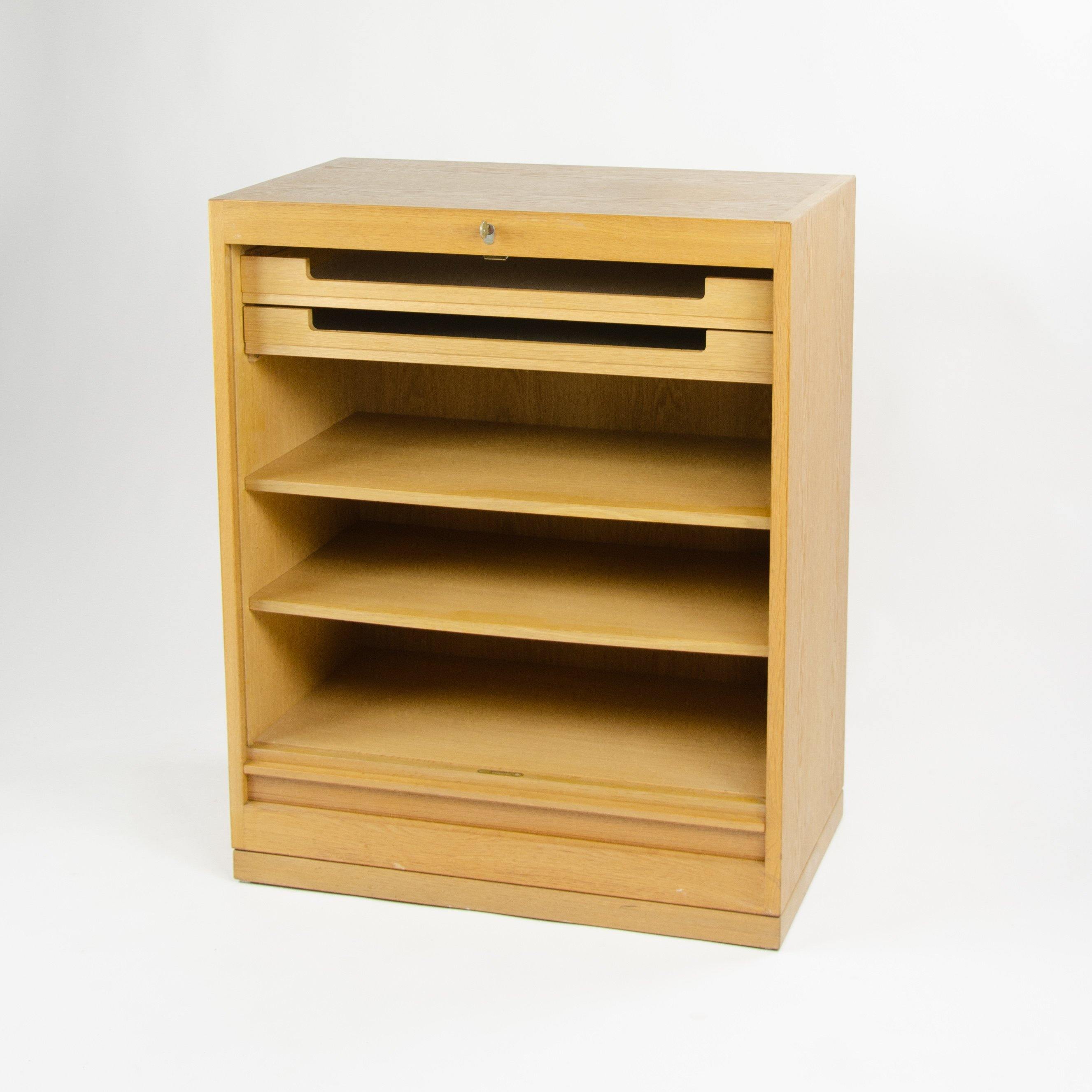 1970s Hans Wegner Johannes Hansen Denmark Tambour Oak Cabinet Storage System - Rarify Inc.