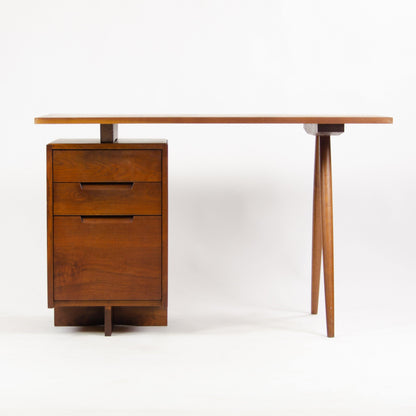 1956 George Nakashima Studio Single Pedestal Black Walnut Desk w/ Spindle Legs - Rarify Inc.