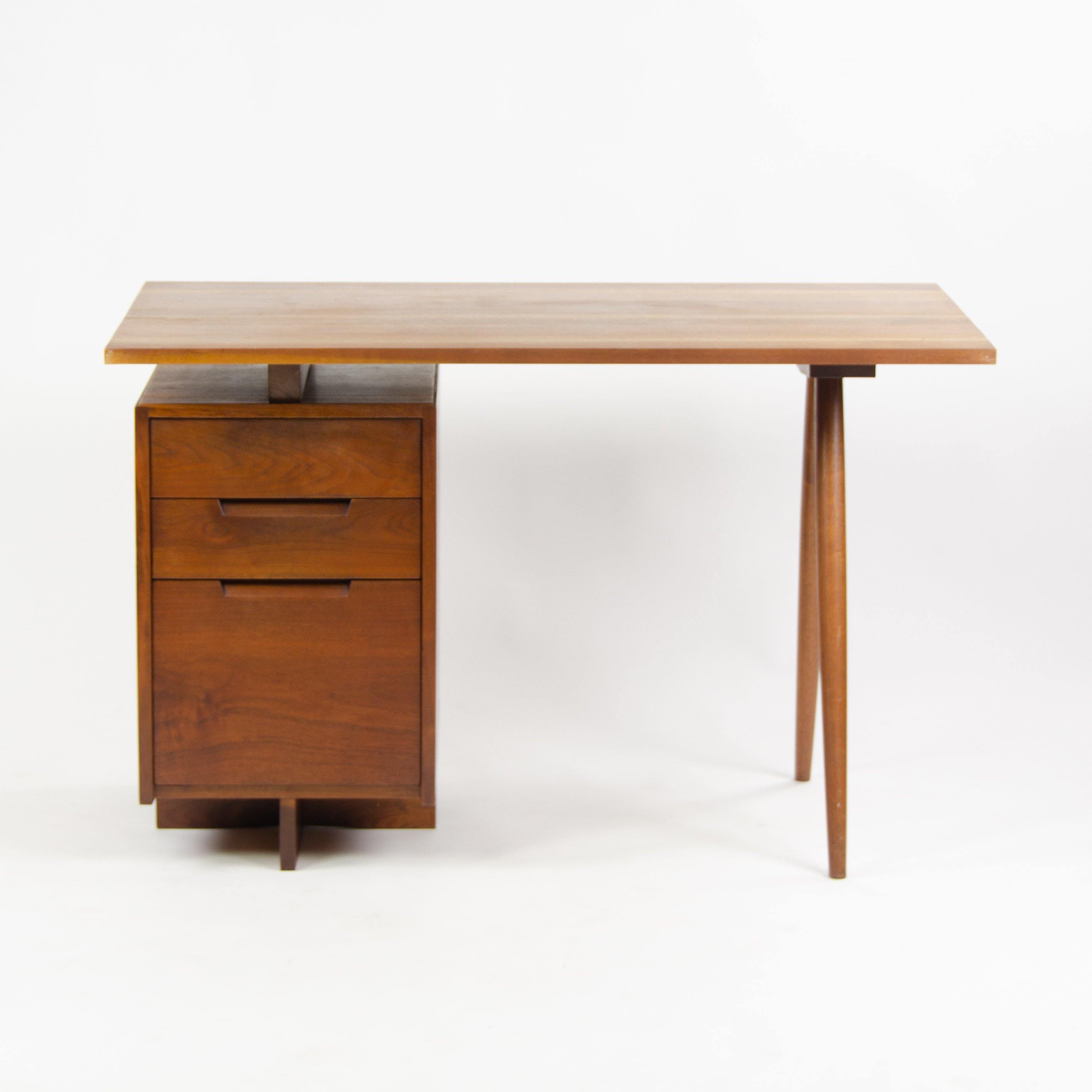 1956 George Nakashima Studio Single Pedestal Black Walnut Desk w/ Spindle Legs - Rarify Inc.