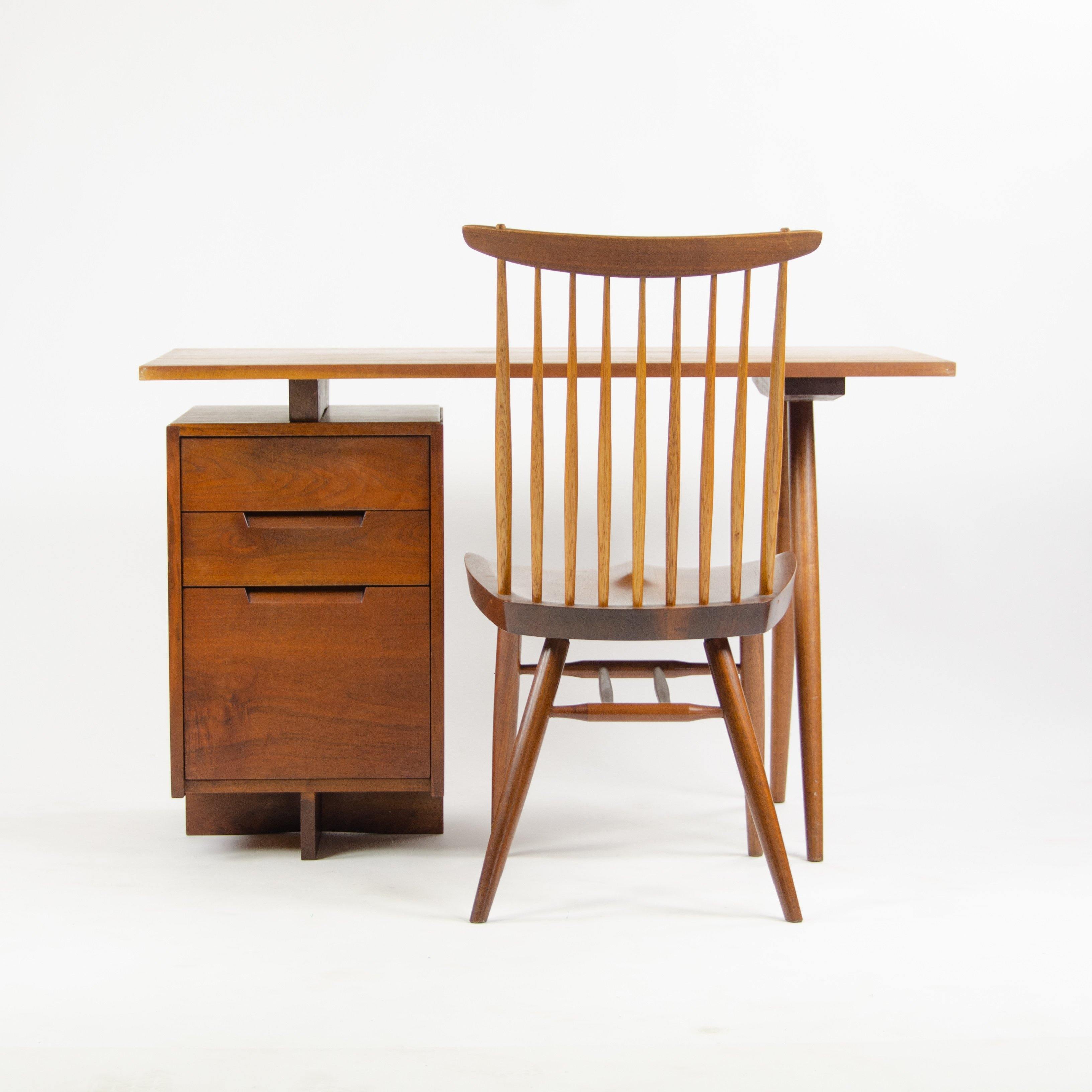 1956 George Nakashima Studio Single Pedestal Black Walnut Desk w/ Spindle Legs - Rarify Inc.