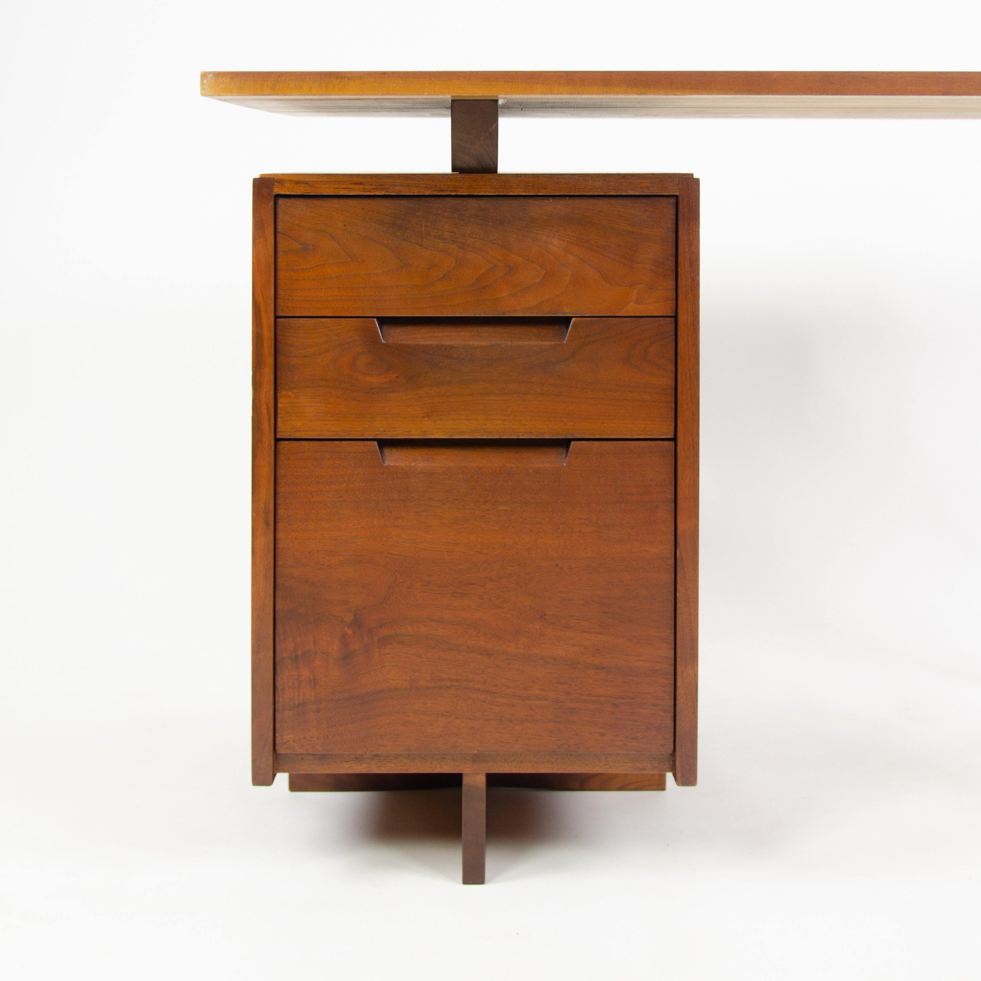 1956 George Nakashima Studio Single Pedestal Black Walnut Desk w/ Spindle Legs - Rarify Inc.