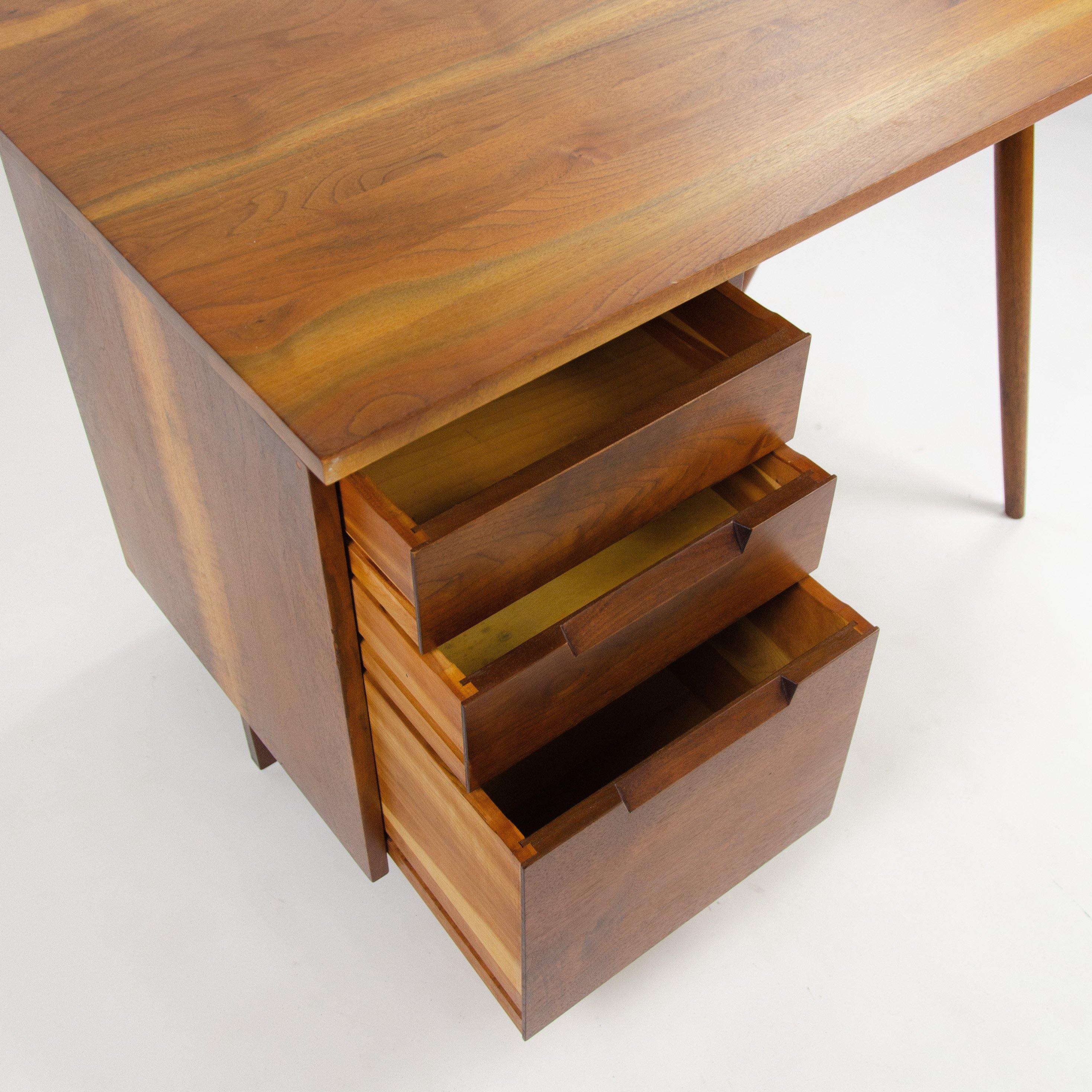 1956 George Nakashima Studio Single Pedestal Black Walnut Desk w/ Spindle Legs - Rarify Inc.